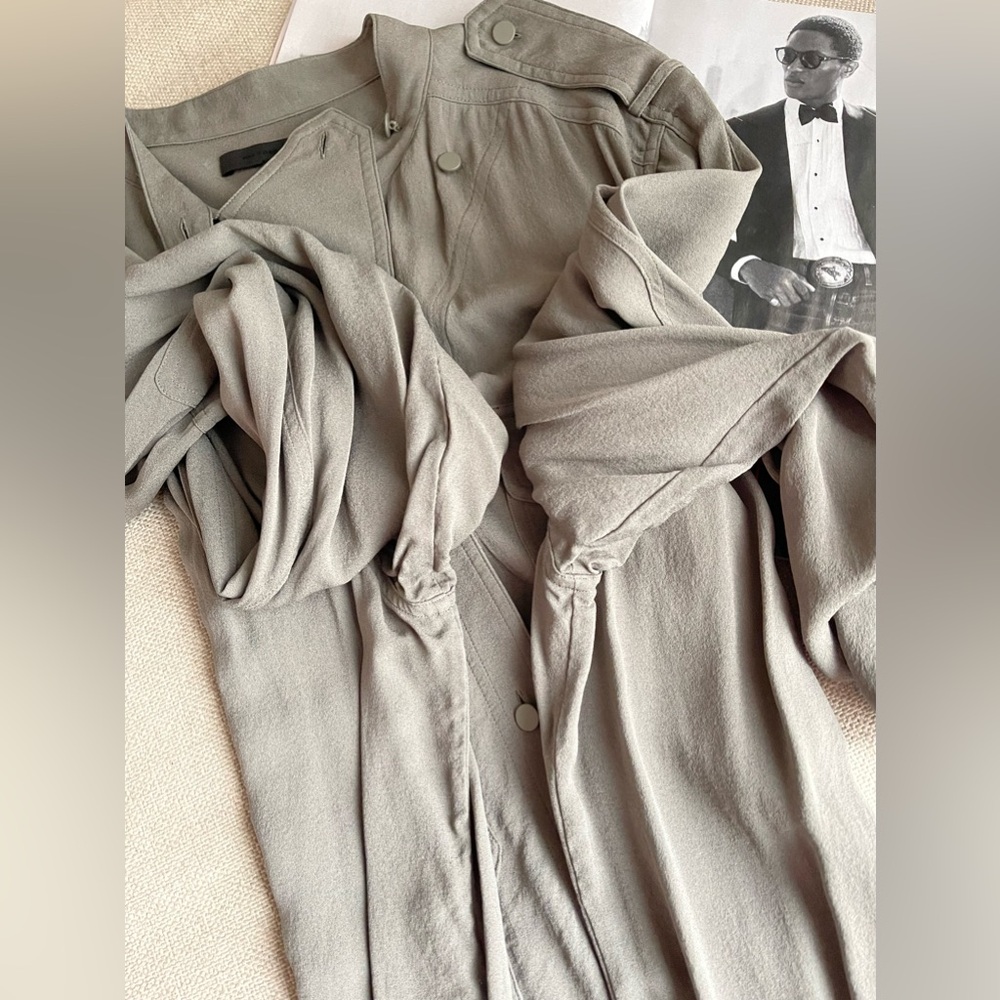 Alexander Wang 100% Silk Button Up Shirt / Tunic In Army /Olive Green Size 10 - Picture 11 of 16